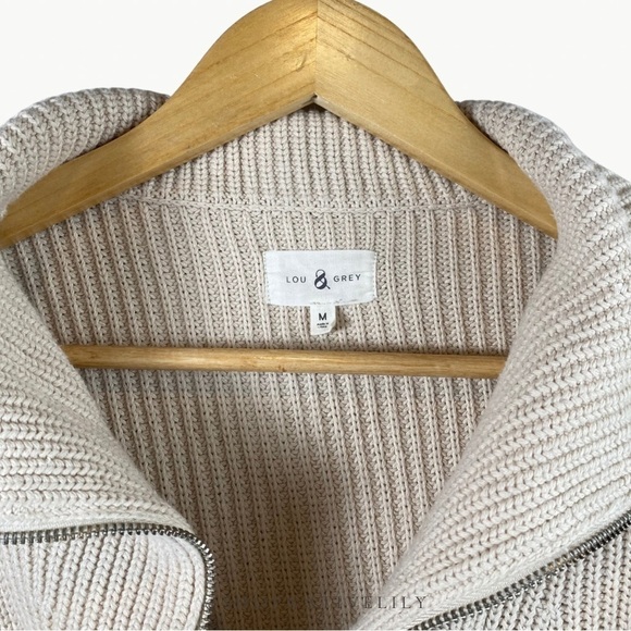 Lou & Grey Loft Women’s Zip Neck Knit 100% Cotton Sweater Sz Medium, Ivory - Picture 9 of 11